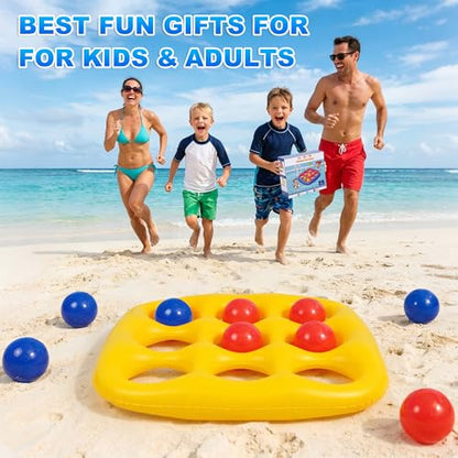 Pool Toys Games Set- Tic-Tac-Toe Inflatable PoolToy with 10 Balls Fun Summer Pool Party Beach Lawn Camping Party Float Game Water Ball Toys for AdultsTeens Kids 2-10 Players - color: Yellow