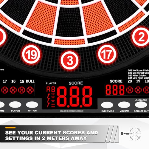 Electronic Dartboard with LED,Dart Boards for Adults,12 Darts Soft Tip, Improved Light-Up Display