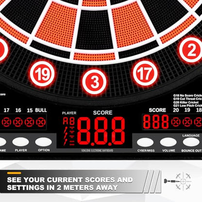 Electronic Dart Board, 12 Darts Soft Tip, Digital Dartboard for Adults, 34 Games 355 Variants Auto Scoring, LED Improved Light-up Display Wall Mount for Home Bar Party Game Room