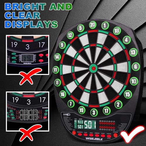 WIN.MAX Electronic Dart Board Soft Tip Dartboard Set LED Displays 3 Languages with 12 Darts 100 Tips Power Adapter - color: RED/GREEN WITH LIGHTS