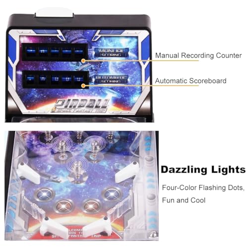 Puzzle Pinball Game, Electronic Tabletop Pinball Machine, Pinball Ball Shooting Game with Lights and Sounds, LED Digital Scoreboard Ideal Gift for Birthdays and Christmas