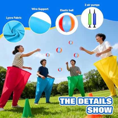 Granny Pants Yard Game Set, 4 PCS Funny Backyard Lawn Game with 16 Bouncy Balls & 2 Pumps, Outdoor Party Games for Adults, Family Reunion Carnival Game, Fun Yard Games for Groups