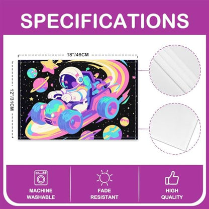 Kids Cartoon Astronaut Car Place Mats 12x18 Inch Set of 4 Colorful Stripes Outerspace Planets Graffiti Table Mats for Boys Girls Teens Cute Racing Car Hippie Kitchen Mats for Dining Table - color: Blue Pink Purple Yellow