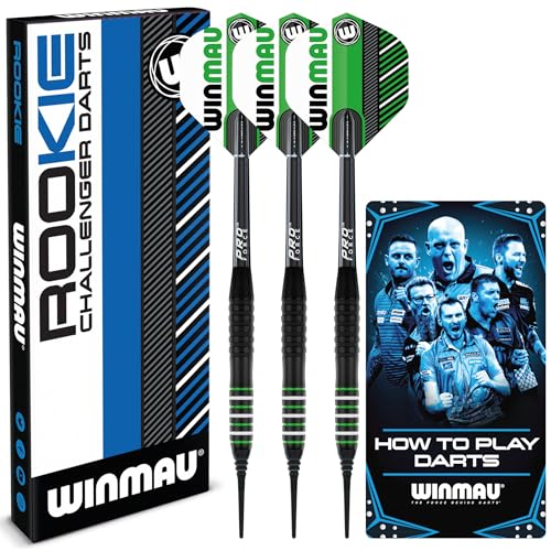 WINMAU Rookie Blue Softip (Plastic Tips) Brass Darts Set | Single or Multi Sets | Includes Flights and Shafts (Stems) | Exclusive Darts Booklet | Blue, Red and Green | - color: Green