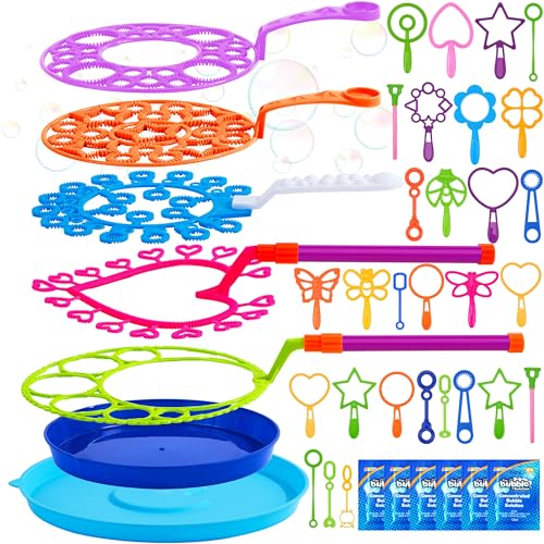 JOYIN Big Bubble Wands Set, Giant Bubble Wand Toys with Tray Bulk for Kids Adults, Summer Toys, Birthday Party Favors, Outdoor Activities, Easter Basket Stuffers - style: Regular