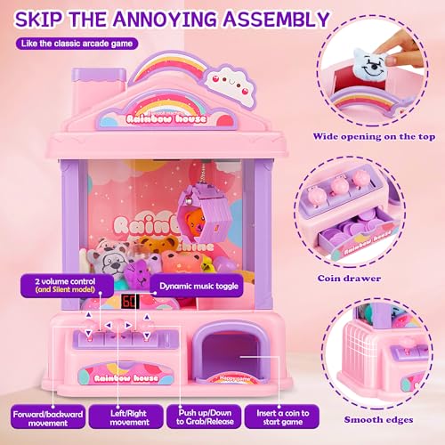 Mini Claw Machine for Kids | Girl Toys for Ages 8-13 Arcade Game Toy Claw Machine Electric Candy Vending Machine Toy with LED Lights & Adjustable Sound, Birthday Gifts for Girls Ages 4+, Pink | Pink Claw Machine with LED Lights & Adjustable Sound, Arcade