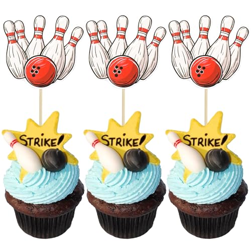 36Pcs Bowling Cupcake Toppers Sports Theme Bowling Cupcake Food Toothpicks Baby Shower Cake Decorations for Sport Balls Theme Bowling Kids Birthday Party Decorations - style: Bowling
