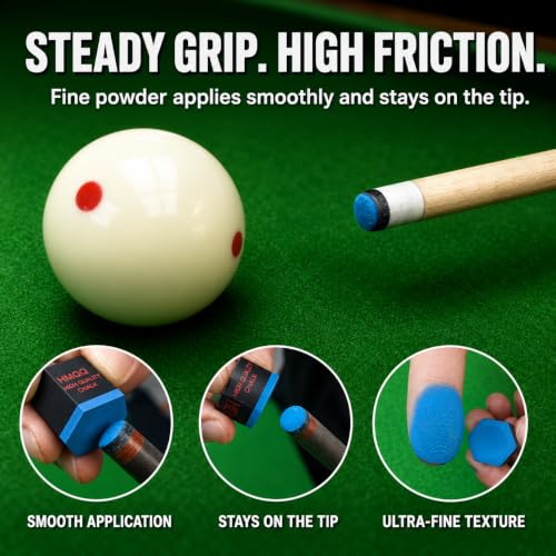 HMQQ Nano Pool Cue Chalk Set, 2 Pack Premium Low Dust Billiard Chalk with Magnetic-Ready Base, Smooth Grip, Fewer Miscues, Long Lasting Cue Tip Chalk for Pool, Snooker & 8 Ball Players