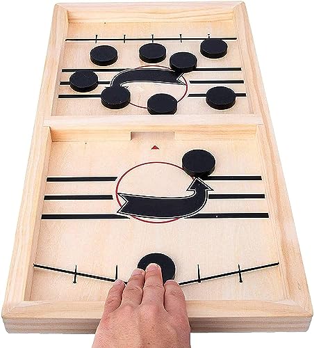 moopok Fast Sling Puck Game - Fast Action Super Foosball Table Desktop Battle Slingshot Wooden Air Hockey Board Game -Guaranteed Fun for Family Game Night or Friends Party - size: (Standard) Medium