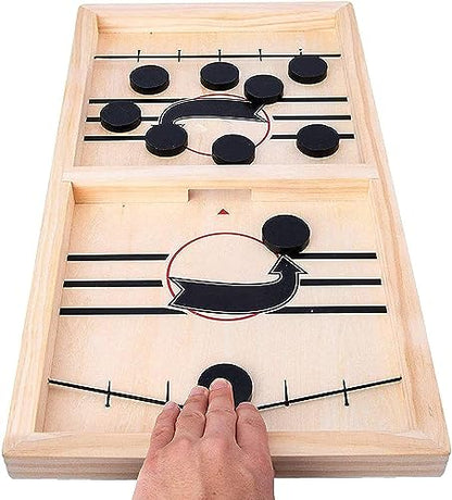 moopok Fast Sling Puck Game - Fast Action Super Foosball Table Desktop Battle Slingshot Wooden Air Hockey Board Game -Guaranteed Fun for Family Game Night or Friends Party - size: (Standard) Medium