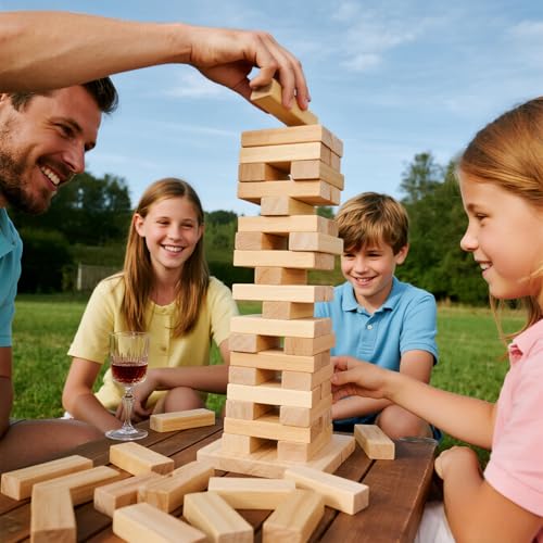 Tumbling Tower Game - 3.3 FT 60 Premium Wood Blocks Outdoor Stacking Game for Family & Adults with Carry Bag, Perfect for Backyard Lawn Camping Party BBQ - size: Medium Size
