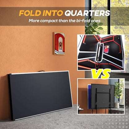 Full Size Ping Pong Table, Folds into Quarters, Portable Table Tennis Table with Net, Paddles, Balls, MDF, Charcoal Gray