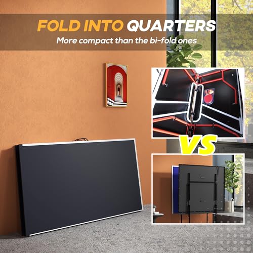 Full Size Ping Pong Table, Folds into Quarters, Portable Table TTable with Net, Paddles, Balls, Charcoal Gray