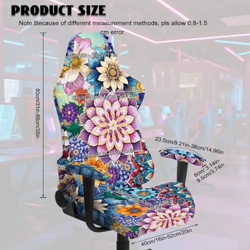 Gaming Chair Covers with Zipper Decorative Dustproof Stretch Gamer Chair Cover with Armrest Covers Washable Fabric Non-Slip Anti-Scratch Office Armchair Slipcover, Boho Flower - color: Boho Flower