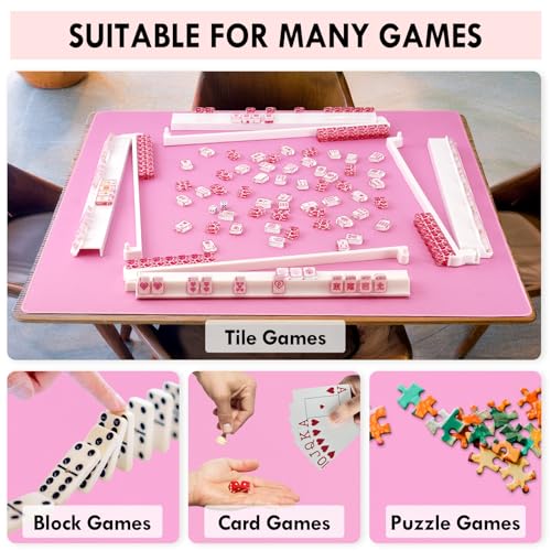 Mahjong Mat -100% No Creases American Mahjong Mat, Anti-Slip & Noise Reduction Mahjong Table Cover, Mahjong Mats with Carrying Bag for Mahjong, Poker, Card Games, Dominoes, Board Games (Pink) - color: Pink