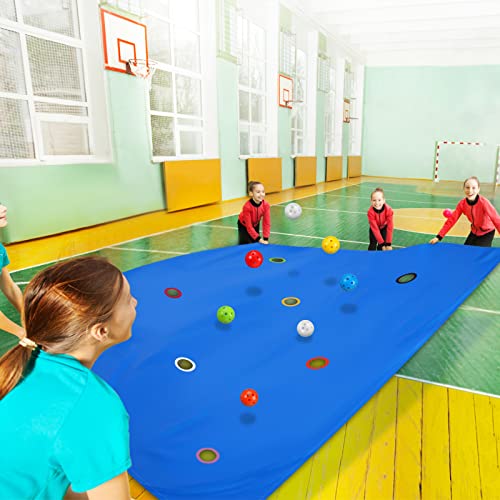 Tradder 2 Set Hole Tarp Team Building 85 x 57 Inches Fun Team Building for Work with 16 Pcs Ball for Teamwork Group Activities(Blue)