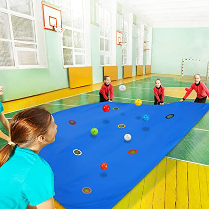 Tradder 2 Set Hole Tarp Team Building 85 x 57 Inches Fun Team Building for Work with 16 Pcs Ball for Teamwork Group Activities(Blue)