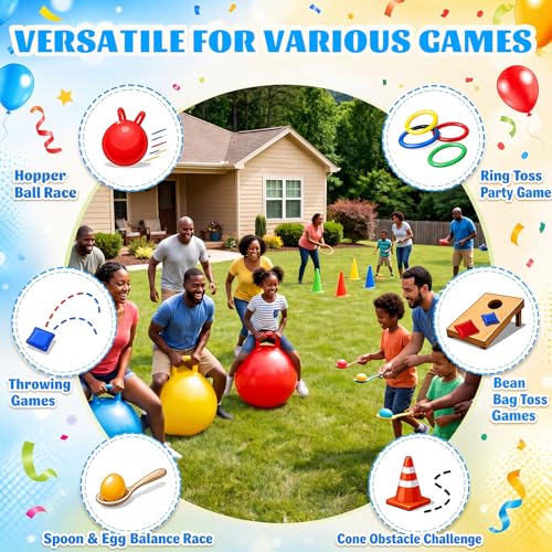 76 Pcs Outdoor Carnival Games Set, Multi Game Field Day Kit with Potato Sack Race Bags, Hopper Balls, Ring Toss, Bean Bags, Medals Cones for Backyard Party, Picnic, Reunion, Team Building