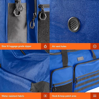Fitdom 130L 36" Heavy Duty Extra Large Sports Gym Equipment Travel Duffle Bag W/Adjustable Shoulder Strap & 7 Compartments. Perfect for Soccer Baseball Basketball Hockey Football, Team Coaches & More - color: Blue