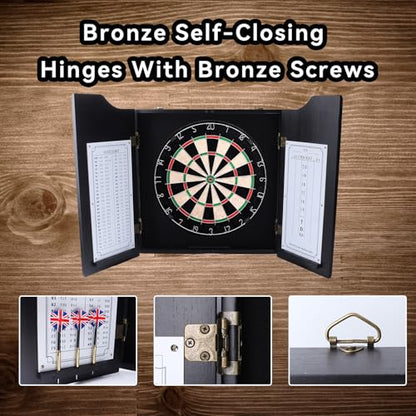 GSE Games & Sports Expert Professional Solid Wood Classic Dartboard Cabinet with Sisal/Bristle Dartboard, Scoreboard, and 6 Steel Tip Darts, Easy Assembly Complete with All Accessories (Black)
