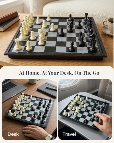 Travel Chess Set Magnetic Portable Folding Chess Board (Medium / 9.7 Inch) - size: Medium / 9.7 Inch