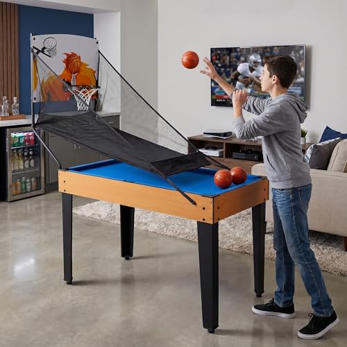 5-in-1 Multi-Game Table - Billiards, Push Hockey, Foosball, Ping Pong, and Basketball, Game Table Combo for Home Game Room Or Entertainment Space, Brown - size: 5-in-1 Multi-Game Table Brown