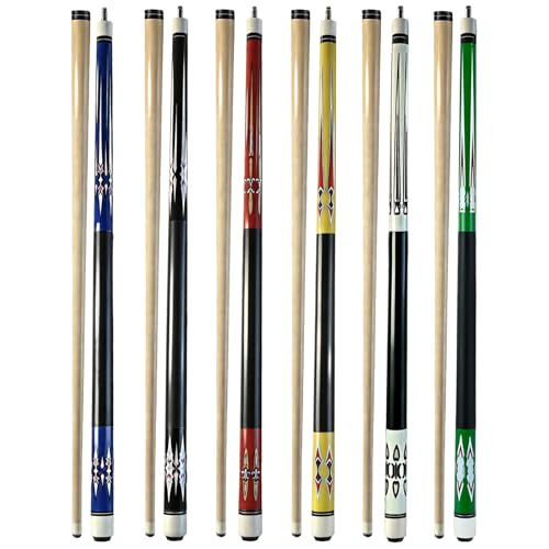 HMQQ 58 Inch Pool Cue Sticks Set, 2/4/6 Pack 20 oz 2-Piece Billiard Cues with 13mm Leather Tips, Matching House Cue Set for Adults, Home Tables, Bars & Group Play - size: Set of 6