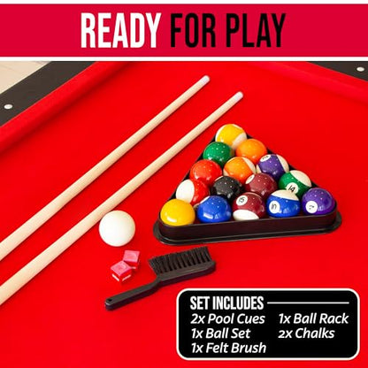 GoSports 6, 7, or 8 ft Billiards Tables - No Assembly, Choose Your Color - Portable Pool Table Includes Full Set of Balls, 2 Cue Sticks, Chalk and Felt Brush - style: 7ft Red