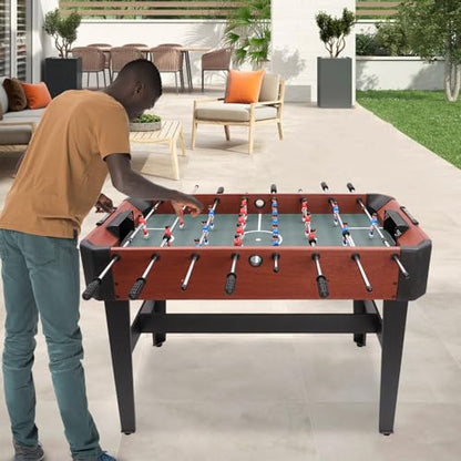 47.2-inch Foosball Table for Adults and Kids, 8-Player Soccer Table Game for Game Room, Indoor Football Table with Scorekeeper & Ball Storage, Black & Reddish Brown