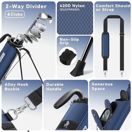 Findway Golf Stand Bag, [Upgraded Generous Space] Small Golf Bag for Driving Range, Par 3 & Executive Courses, Lightweight Sunday Golf Club Carry Bag with 3 Pockets - color: Blue