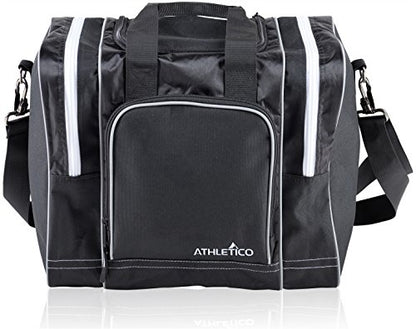 Athletico Bowling Bag for Single Ball - Single Ball Tote Bag With Padded Ball Holder - Fits a Single Pair of Bowling Shoes Up to Mens Size 14 - color: Black