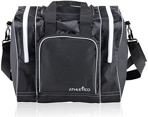 Athletico Bowling Bag for Single Ball - Single Ball Tote Bag With Padded Ball Holder - Fits a Single Pair of Bowling Shoes Up to Mens Size 14 - color: Black