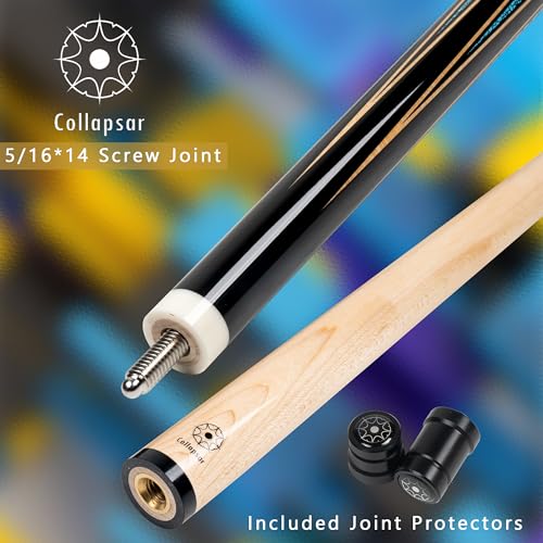 Collapsar CA Pool Stick with 1X1 Hard Case,58" Maple Professional Billiard Cue Stick,19-21 oz Pool Cue Set - color: CA009+Joint Protector+Hard Case, size: 19 ounce