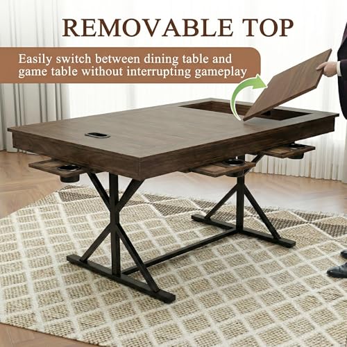 ARTETHYS Board Game Table with Mat & Removable Top Panels for 4-6 Players | 62"x38" Convertible Dining to Gaming Table,Big Card Table with 6 Cup Holders & Hobby Tray for Poker,Family Gatherings