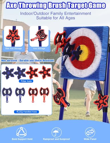 Stiatu Axe Throwing Game for Backyard,Portable Bristle Target Set with 4 Axes & 4 Darts,Axe Throwing Game Indoor Outdoor Game for Adults & Kids, Carnival Yard Games Family Party