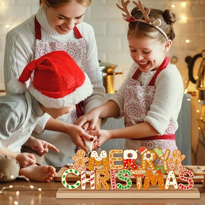 Christmas Decorations Merry Christmas Metal Table Sign, Gingerbread Cookie Letters Holiday Tiered Tray Decor Cute Tabletop Centerpiece for Home Mantel Kitchen Shelf Party Gift - style: Merry Christmas