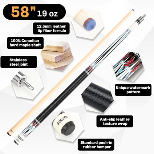 Professional Pool Cue Stick with Hard Case, 58" Canadian Maple Billiard Cue & 12.5mm Multi-Layer Rainbow Tip, Pool Cue Set with 3 Accessories, 19/20/21oz Billiard Stick (Selectable) - size: 19oz, style: Style 2
