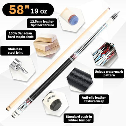Professional Pool Cue Stick with Hard Case, 58" Canadian Maple Billiard Cue & 12.5mm Multi-Layer Rainbow Tip, Pool Cue Set with 3 Accessories, 19/20/21oz Billiard Stick (Selectable) - size: 19oz, style: Style 2