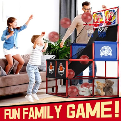 2 in 1 Dual Basketball Arcade Game Indoor/Outdoor With LED Scoring and Sound, Sport Play Toy Includes 6 Balls & Instruction & Pump For Teen Kids Toddler Birthday Christmas Carnival Backyard Party Gift