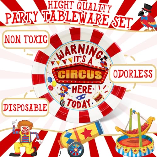 Circus Birthday Party Decorations - Carnival Birthday Party Favors - Carnival Party Supplies - Circus Theme Birthday Party Tableware Set with Plates, Napkins, and Forks - style: Circus