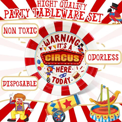 Circus Birthday Party Decorations - Carnival Birthday Party Favors - Carnival Party Supplies - Circus Theme Birthday Party Tableware Set with Plates, Napkins, and Forks - style: Circus