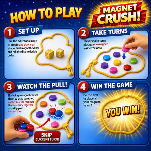 Magnet Crush Magnetic Strategy Board Game (Rainbow) for Kids & Adults, Fun Tabletop Magnet Placement Game, STEM Educational Toy, Family Party Game, Travel Game, Puzzle Brain Teaser, Gift for Ages 9+ - color: Rainbow