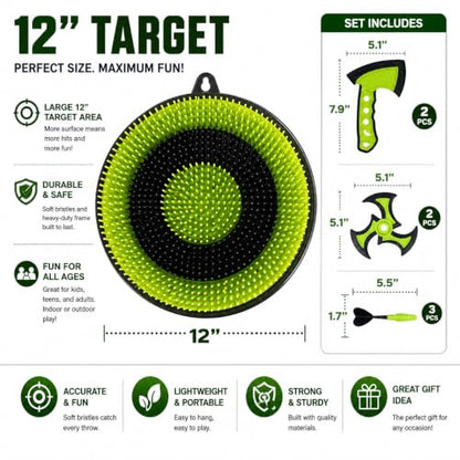 Leeray 3-in-1 Bristle Target Board Game – Axe Throwing Game for Backyard with Throwing Axes, Soft Tip Darts, and Ninja Stars – Safe Outdoor Games & Kids Toys for Ages 6+