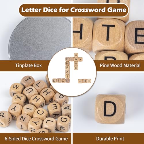 WodGod Crossword Dice Challenge Set for Adults – 18 Wooden Letter Dice with Enhanced Vowel Distribution for Multiplayer Games & Vocabulary Building