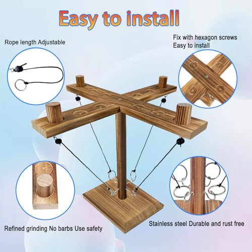Hook Toss Game, Ring Toss Game, Handmade Wooden Ladder, Throwing Hook and Ring Battle Game for Family
