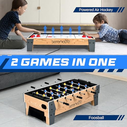 SereneLife 38” Table Top Air Hockey and 40” Foosball Set, 2-in-1 Swivel Game Table with Soccer Balls, Pushers, and Pucks for Game Rooms, Arcades, Bars, Parties, Family Gatherings