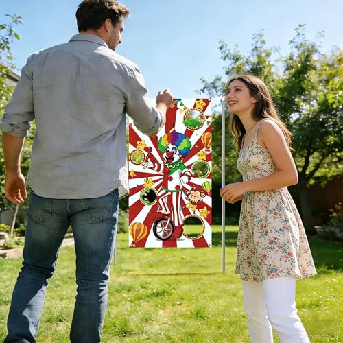 Carnival Toss Game Banner with 3 Bean Bags and 19.6ft String,Washable Heavy Duty Outdoor Indoor Carnival Theme Party Game Banner for Adults(53x30in)