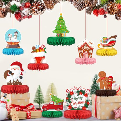 Merry Christmas Party Decorations Bundle - Includes Festive Christmas Honeycomb Centerpieces ，Santa Claus Snowman Table Toppers, Perfect for Classroom Decor, Christmas & Winter Birthday Party Supplies - style: Christmas