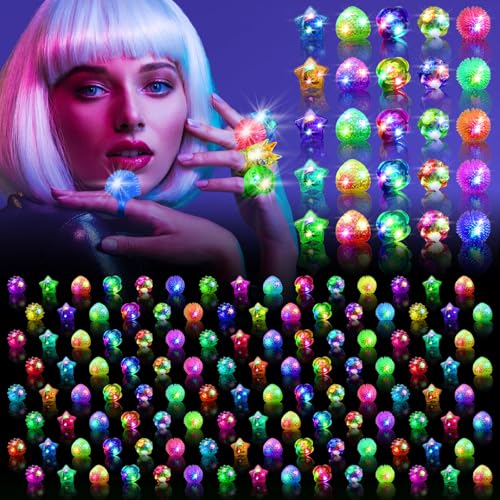 OLUPP Light Up Rings, Glow In The Dark Party Supplies, 6 Style Flashing Glow In The Dark Rings - style: 200 Pack