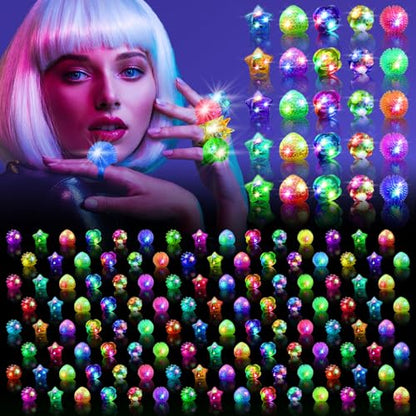 OLUPP Light Up Rings, Glow In The Dark Party Supplies, 6 Style Flashing Glow In The Dark Rings - style: 200 Pack